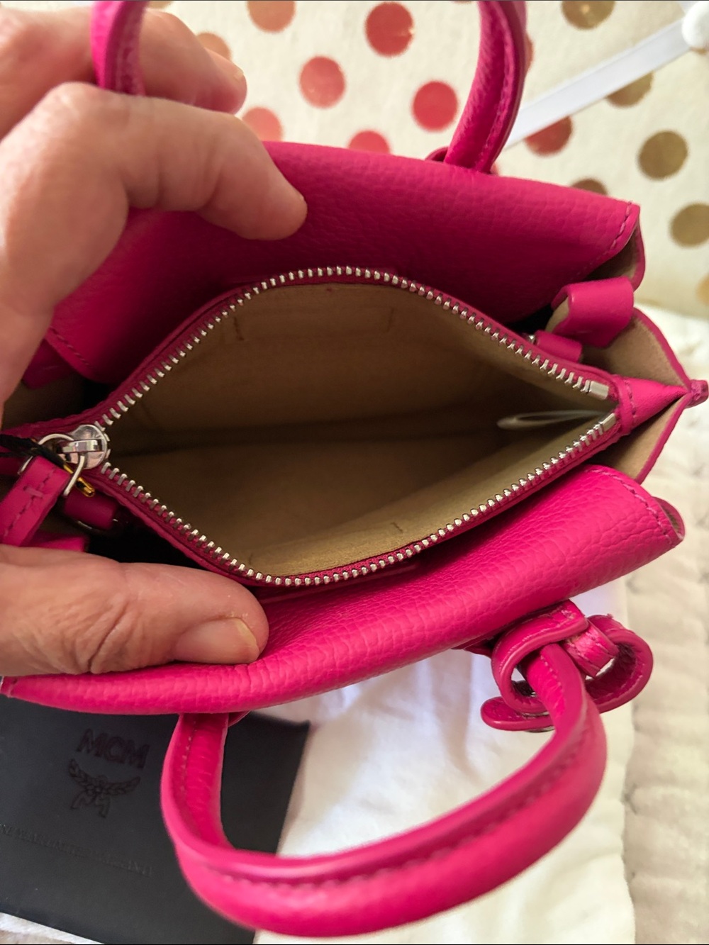 MCM X Mini Grained Calffskin Milla Tote in Beetrooth Pink NWT - Picture 6 of 15